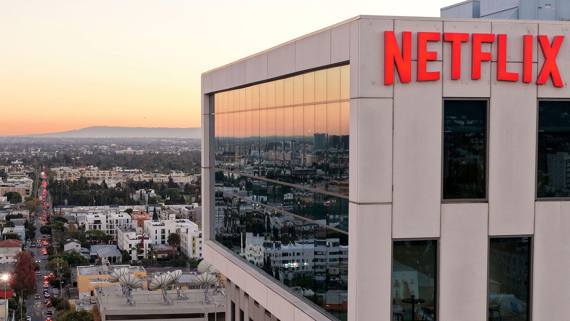 Netflix logo on a building in Los Angeles