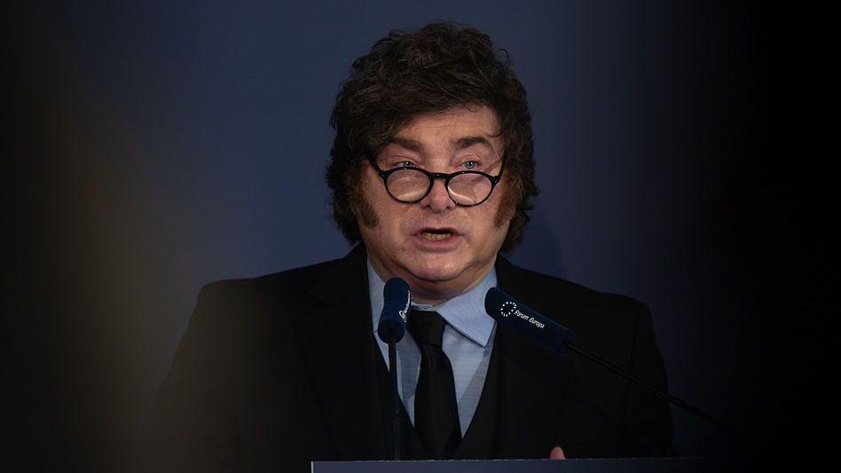 Javier Milei at a podium