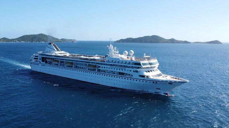 Vast white cruise ship at sea